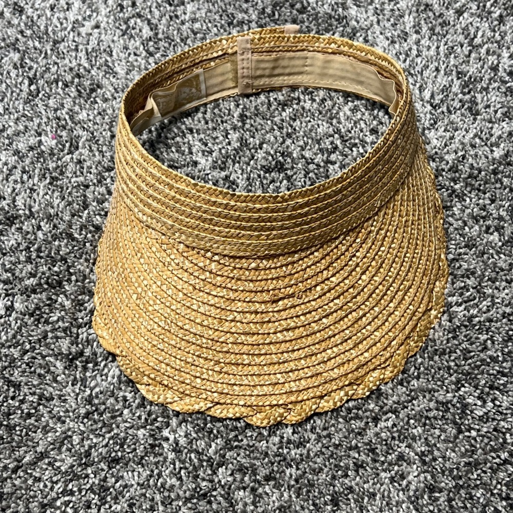 Cappelli Womens Tan Woven 100% Straw Sun Visor Hat Scalloped Brim HA0209